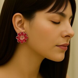Elegant Hypoallergenic Dazzling Pink Flower Earrings - Women's Fashion Jewelry